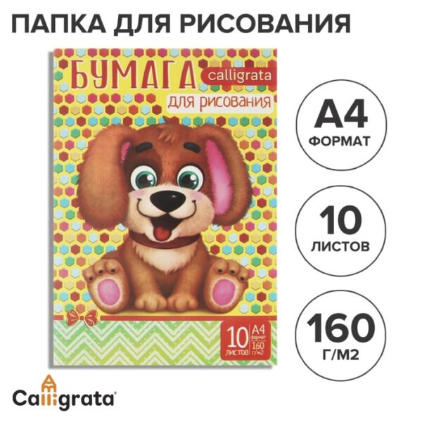 Папка для рисования А4, 10 листов "Щенок", 160 г/м2