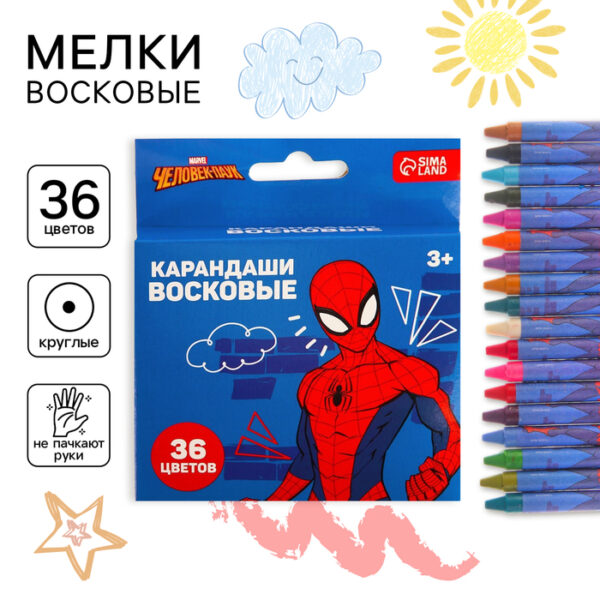 Восковые мелки - карандаши «Человек-Паук», 36 цветов