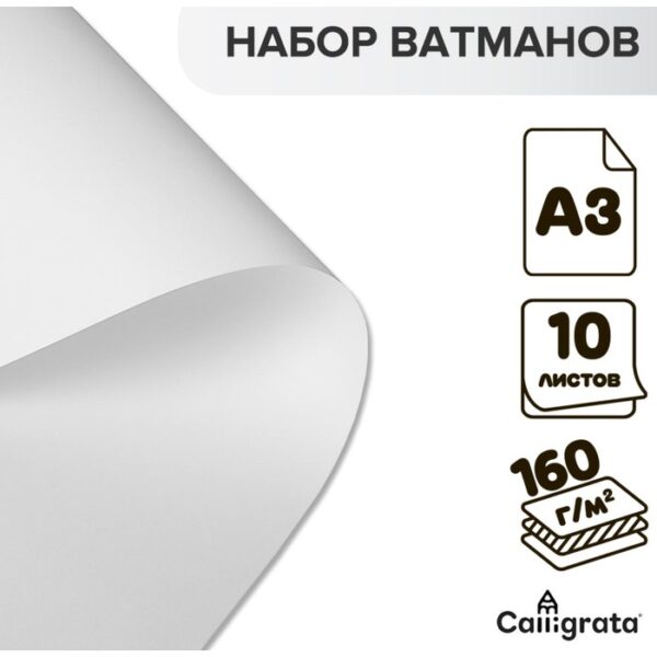 Набор ватманов чертёжных А3, 160 г/м², 10 листов