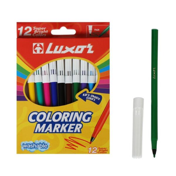 Фломастеры 12 цветов Luxor Coloring, смываемые, картон, европодвес