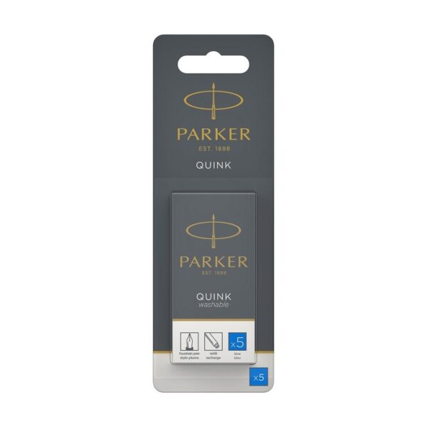 Картриджи для перьевой ручки, набор 5 штук Parker Cartridge Quink, синие смываемые, блистер